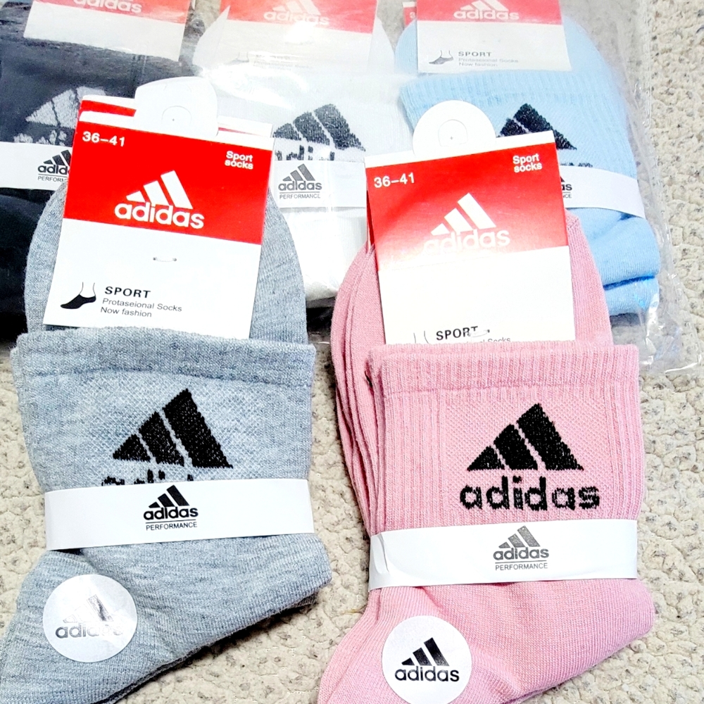 Adidas‎ ankle women socks 10 Pairs , Size 36-41  blue ,white,black,pink,gray